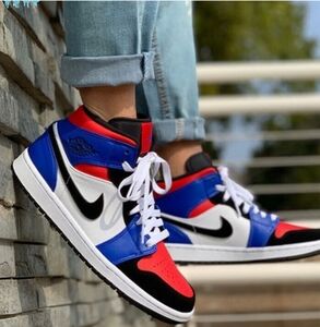 Nike Air Jordan 1 Mid GS Top 3 554725-124 Red Blue Black White 2019 Size 6.5y